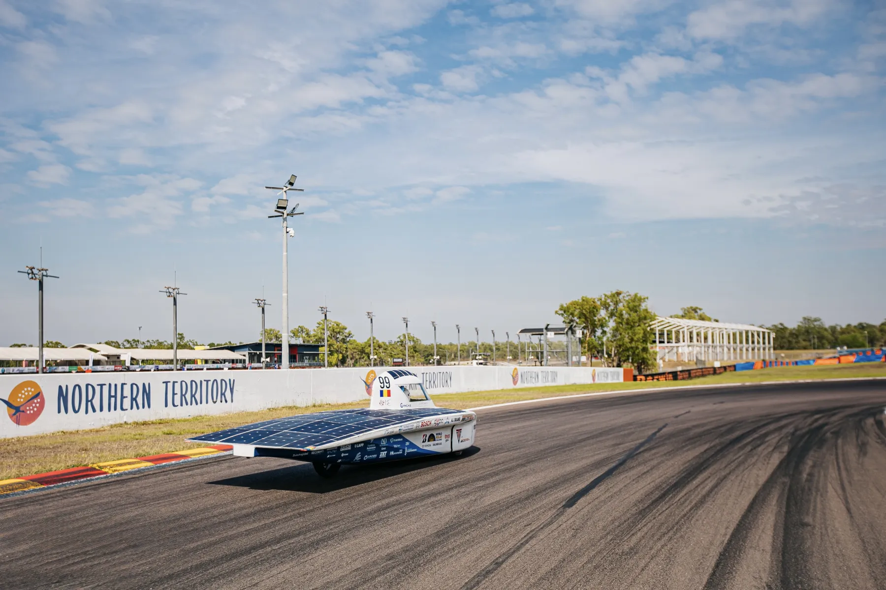 The Solis solar car on the Hidden Valley circuit in Darwin